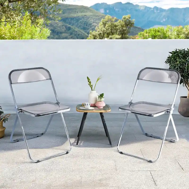 Transparent Acrylic Stackable Folding Dining Chair w/ Metal Frame, Single - 29.1(H) x 18.1(W) x 18.5(D)