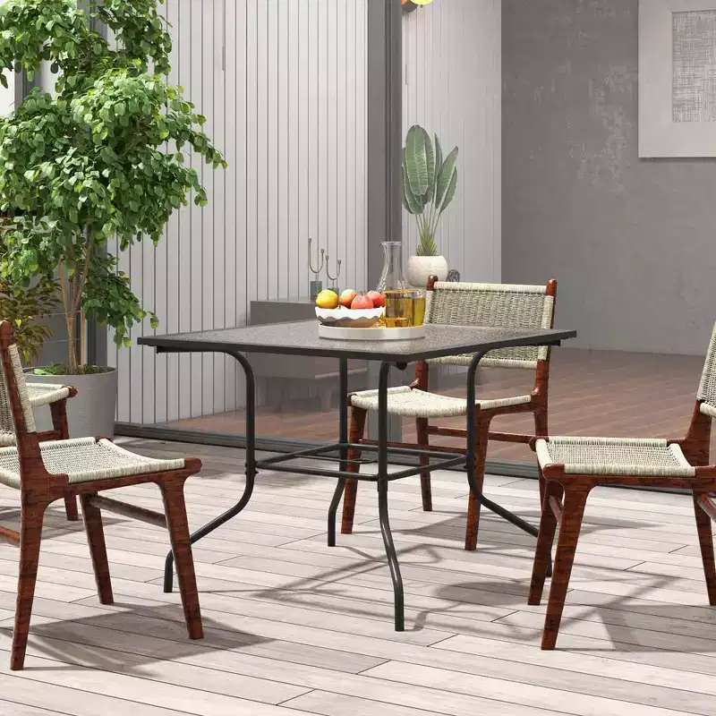 Costway 35'' Patio Dining Table Tempered Glass Top Bistro Table with 1.5'' Umbrella Hole