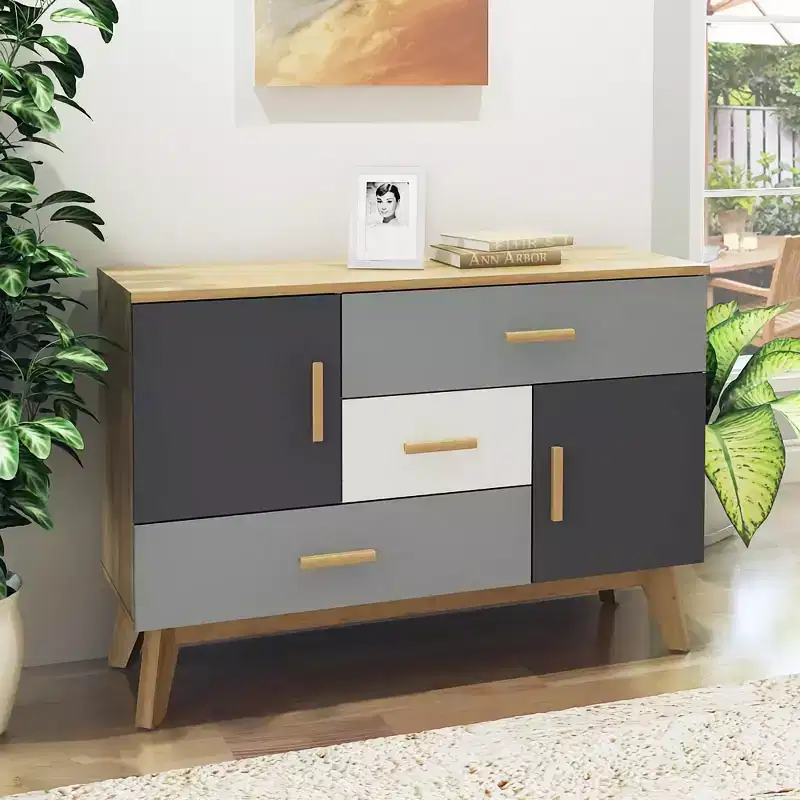 Costway Free-standing Storage Cabinet Modern Floor Cabinet w/2 Doors & 3 Drawers