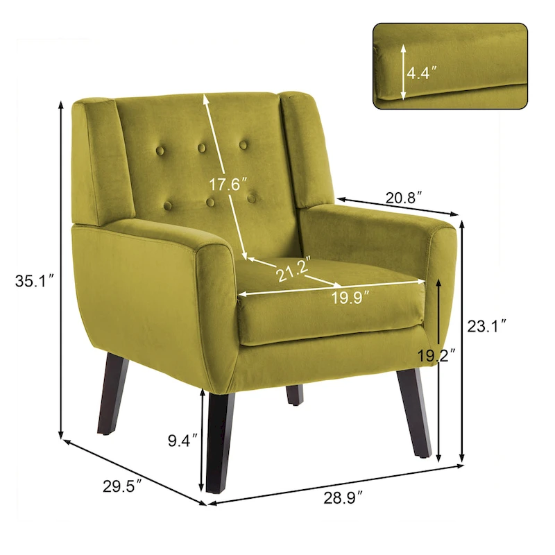 Modern Accent Chair Velvet Armchair - 28.9W x 35.1H x 29.5D