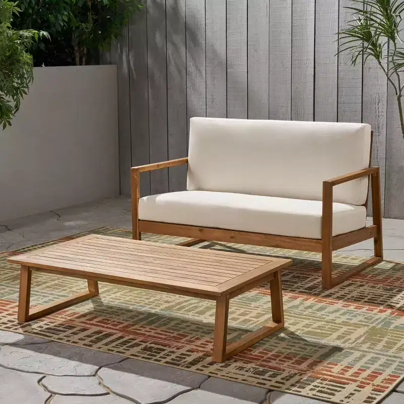 Christopher Knight Home Hazel Outdoor Acacia Wood Loveseat and Coffee Table Set with Cushions