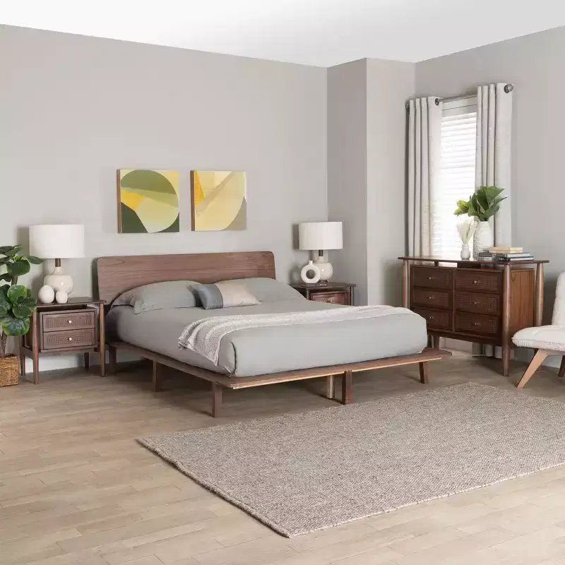Baxton Studio Alyssa Japandi Walnut Brown Wood 4-Piece Bedroom Set