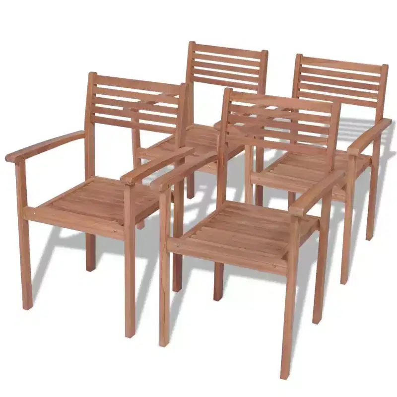 vidaXL Stackable Patio Chairs - Set of 4 | Built from Solid Teak Wood | Suitable for Homes, Offices, and Outdoor Spaces