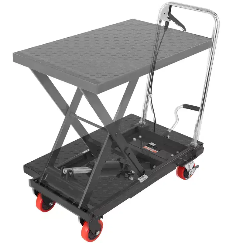 Hydraulic Lift Table Cart, 500lbs Capacity 28.5'' Lifting Height, Manual Single Scissor Lift Table with 4 Wheels and Non-slip Pad