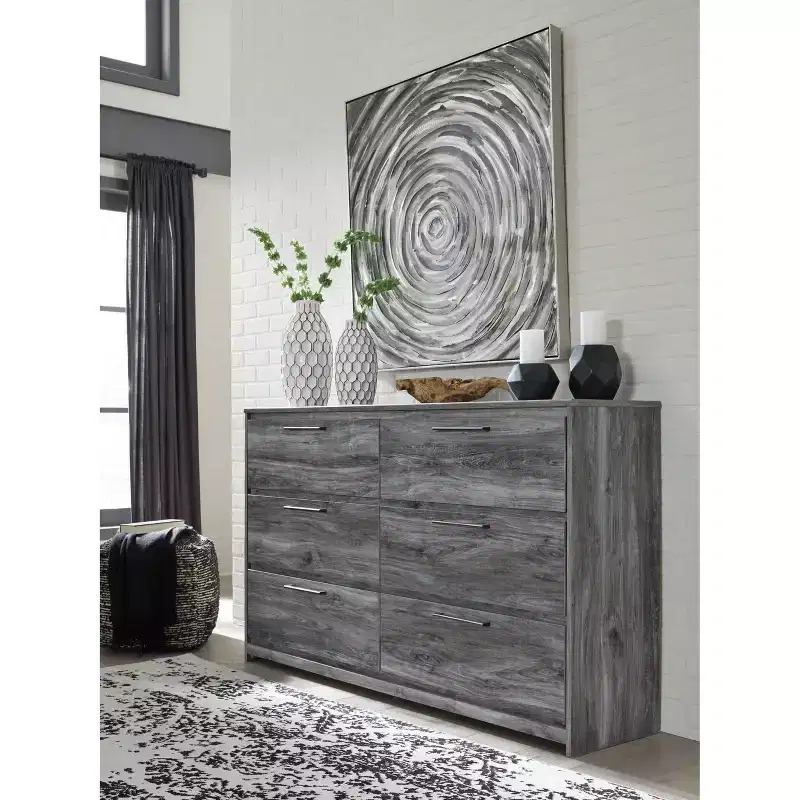 Dresser Gray, 6-Drawer Storage, Modern Handles, MDF Frame