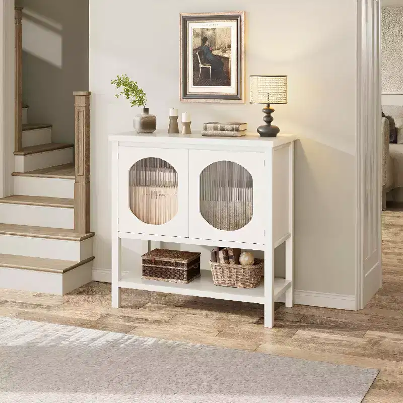 Farmhouse Console Table with 2-Door Storage, Entryway Table with Shelf for Living Room