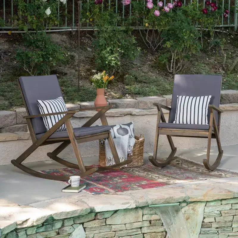 GDFStudio Sally Acacia Wood Rocking Chairs with Water Resistant Cushions(Set of 2)