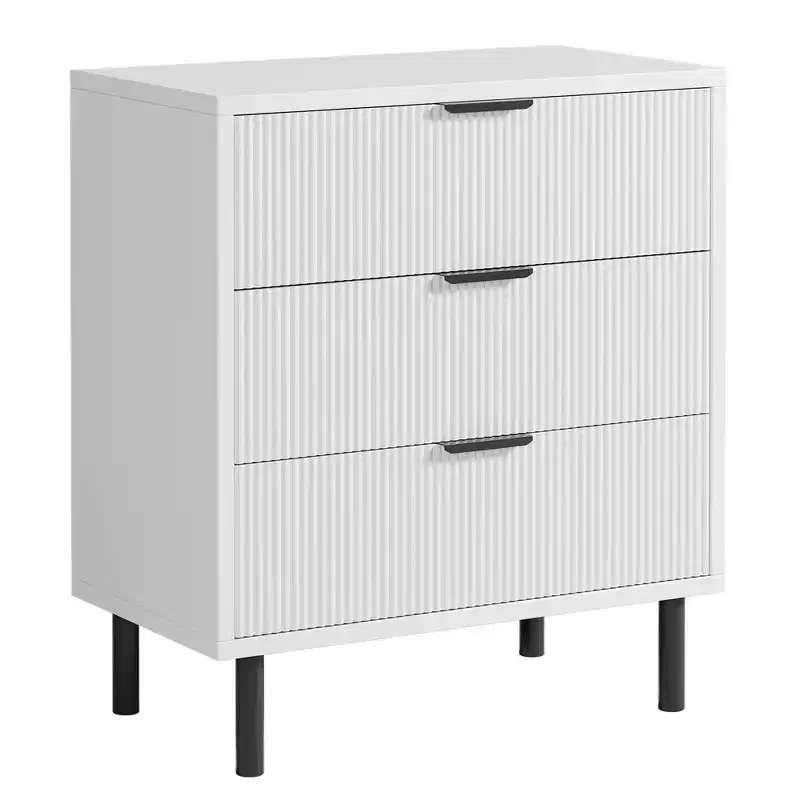 GustoWave 3 Drawer Dresser, 28'' Wide Chest of Drawers with Anti-Tipping Device, Tall Wood Nightstand with Storage and Metal Legs