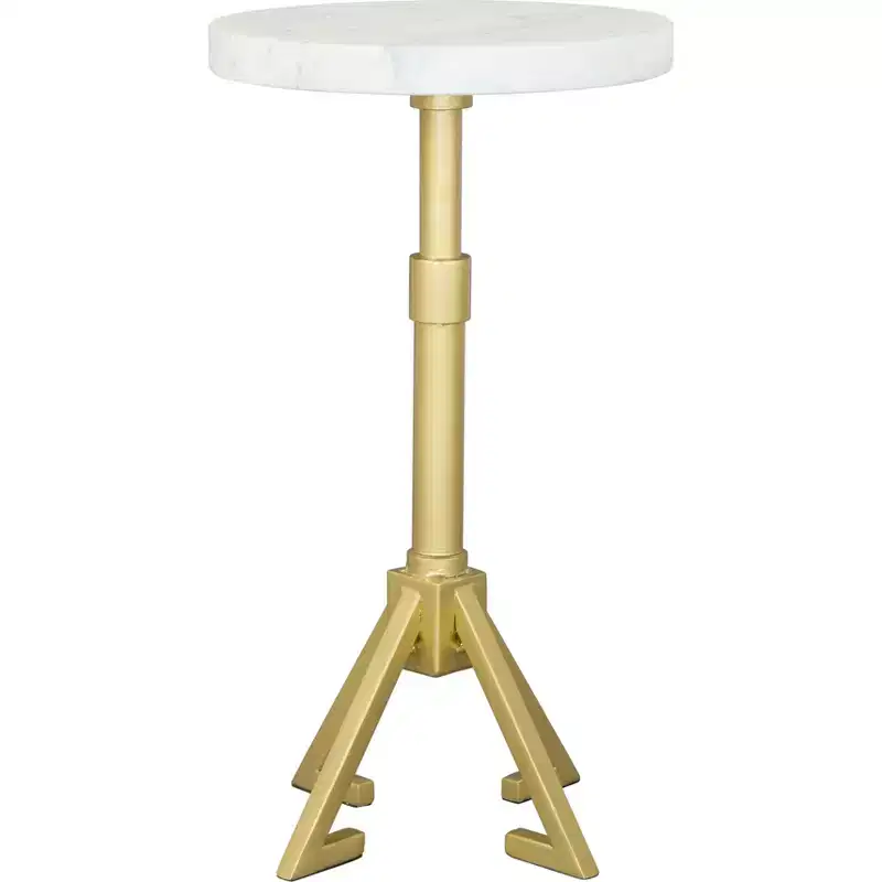 Augustus Side Table Marble White - ZM Home: Modern Round Iron Frame, Gold Finish, 22" Height, 11" Width, 45 lbs Capacity