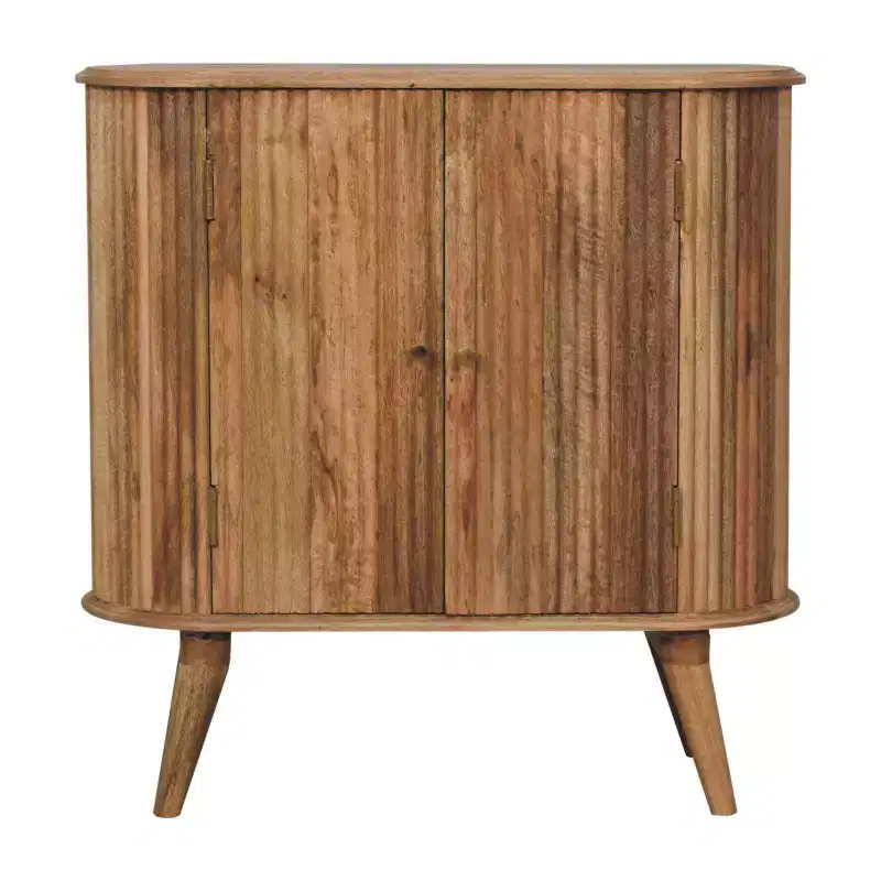 HomeRoots 32 Brown Solid Wood Oval Ribbed Texture Cabinet With Two Doors