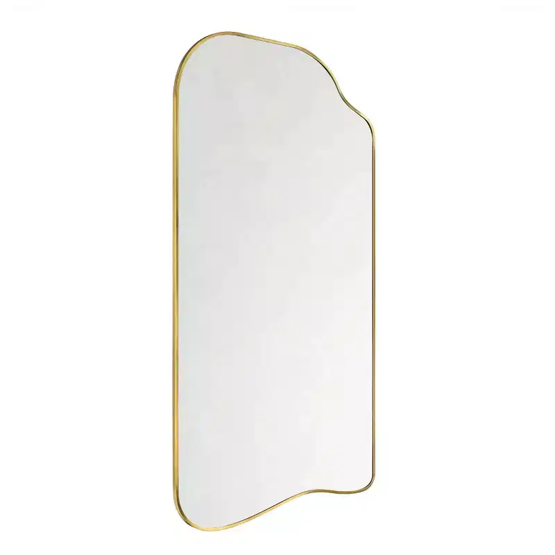 Ellara Gold Asymmetrical Full Length Mirror Irregular Curved Gold Frame 65'' H x 35'' Large Hanging Full Body Gold Mirror for Bedroom, Living Room