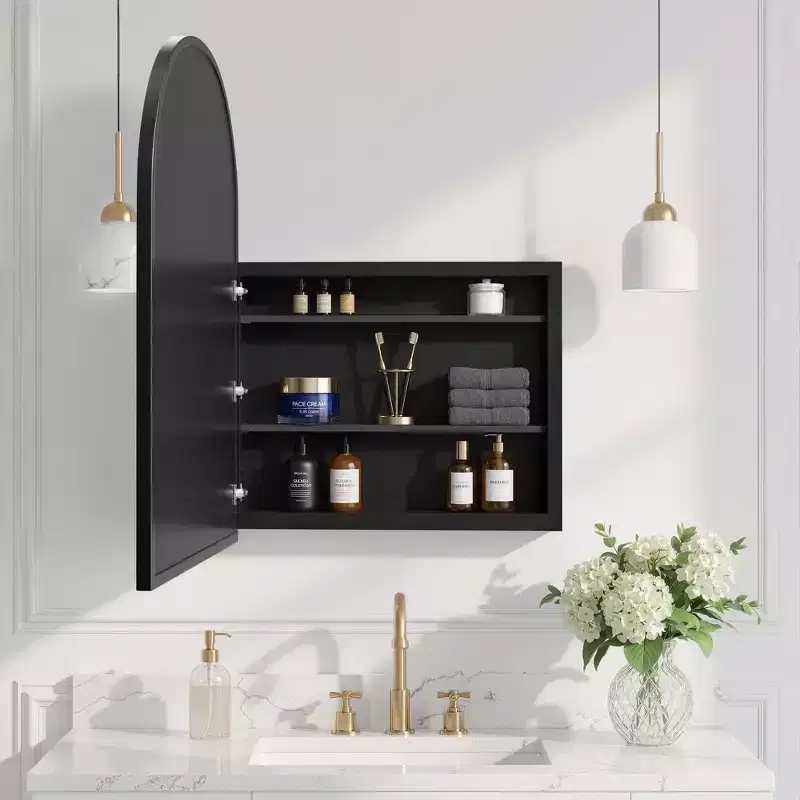 Arched Medicine Cabinet with Mirror Bathroom Mirror Cabinet Recessed or Surface Mount Wall Vanity Cabinet with Adjustable Shelves HD Distortion-Free