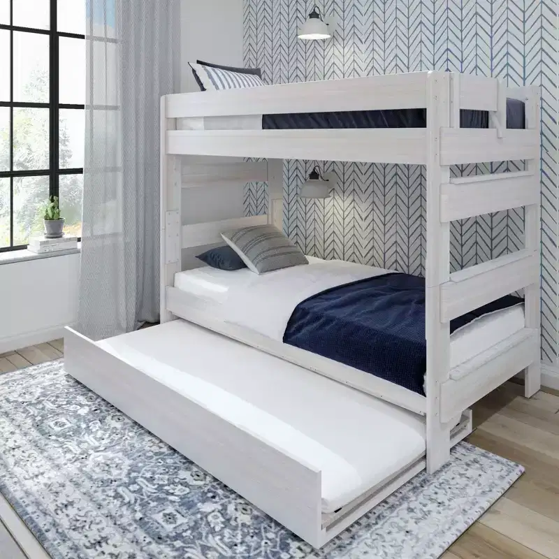 Solid Wood Farmhouse Twin over Twin Bunk Bed with Trundle