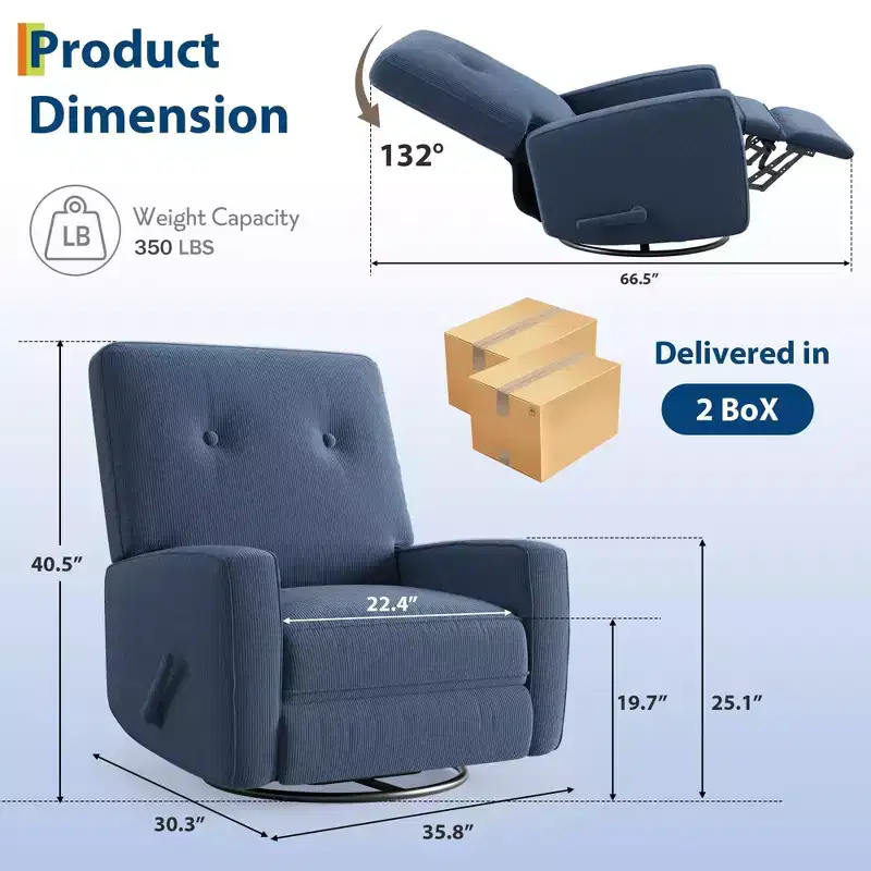 360 Swivel Glider Recliner Chair  Nursery/Living Room/Bedroom/Office Rocking Chair for Adults