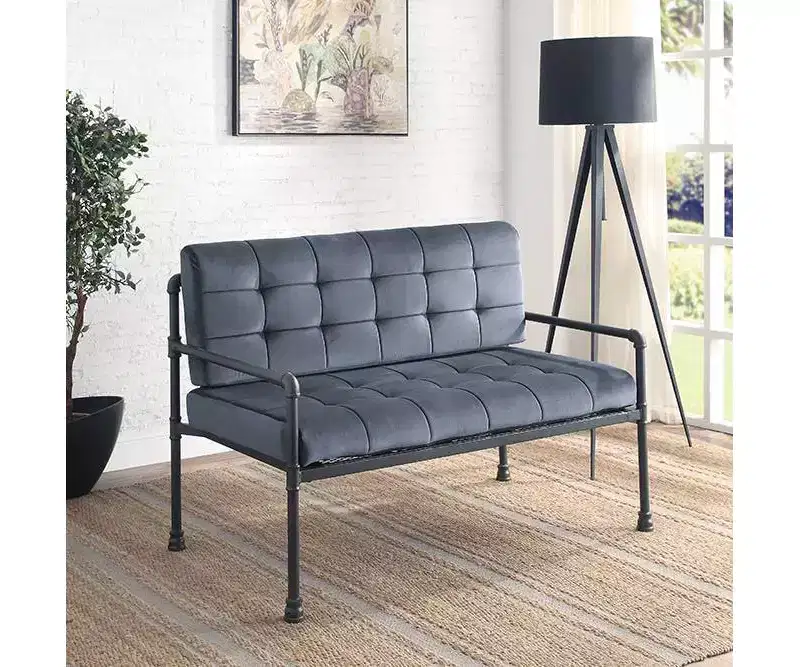 51" Brantley Sandy Gray Finish Loveseat - Acme Furniture: Includes 2 Accent Pillows, Metal Frame