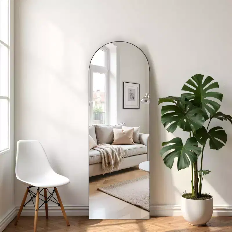 71x31 Arch Solid Wood Full Length Mirror Floor Mirror in Black