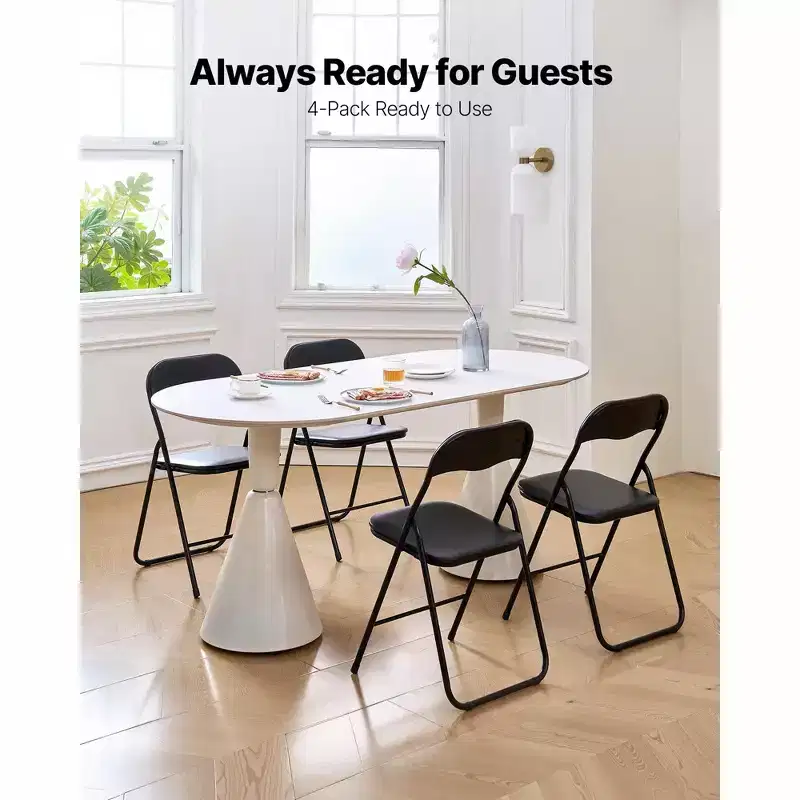 4 Pack Folding Chairs Padded PVC Leather Seats with Heavy Duty Metal Frame