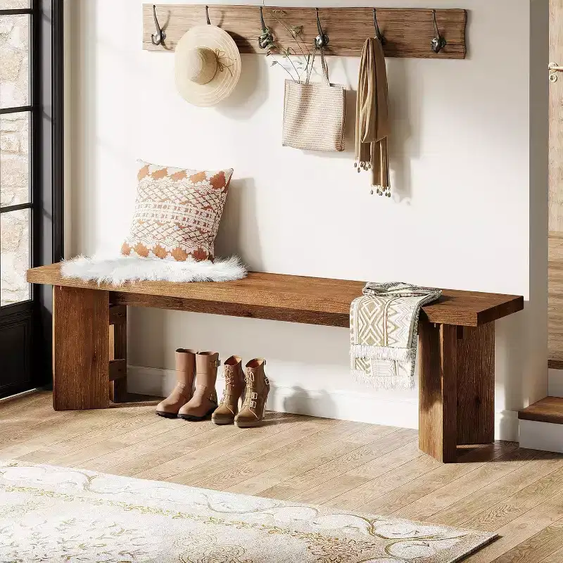 Solid Wood Hallway Bench, 62.99 End of Bed Bench, Farmhouse Seating Benches for Entrance, Dining Room, Living Room