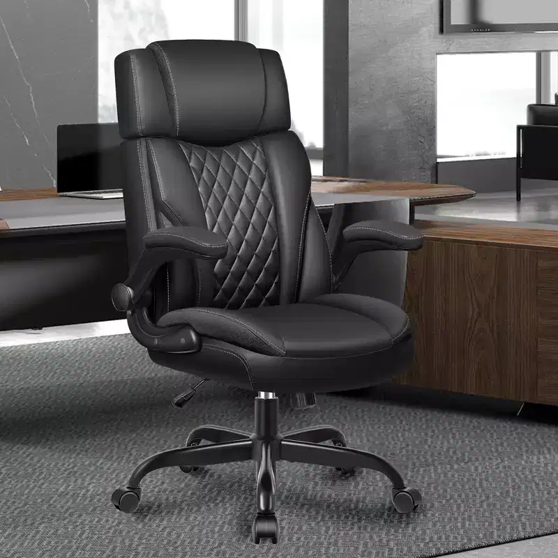 Executive Leather Office Chair, Ergonomic Office Chair High Back Lumbar Support with Padded Armrests