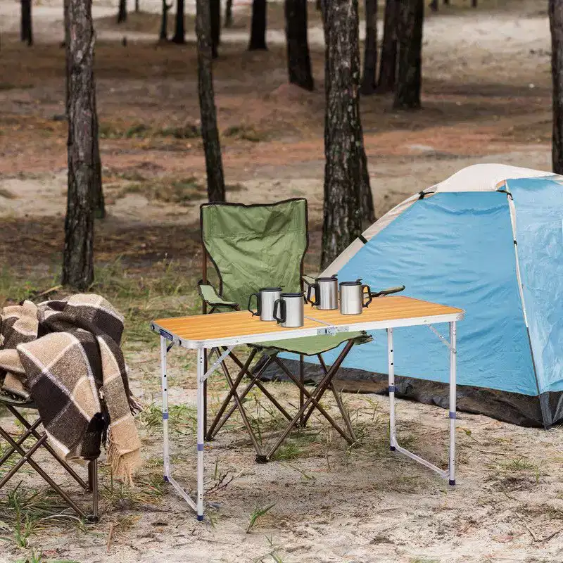 4ft Brown Rectangular Patio Folding Table, Aluminum