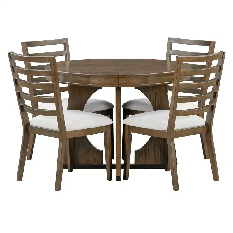 Whisen 5-Piece Retro Rustic Functional Dining Set with 1 Extendable Table and 4 Upholstered Chairs