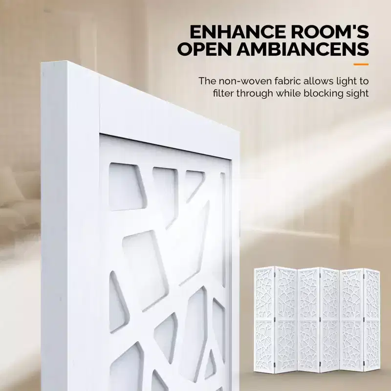 6 Panel Room Divider, Non-Woven Fabric Privacy Screen - White