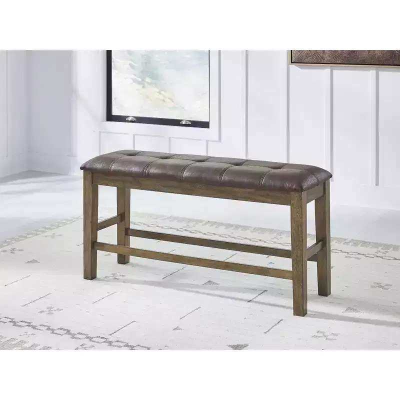 Signature Design by Ashley Vallister Counter Height Upholstered Dining Bench, Faux Leather Seat, Light Brown Finish