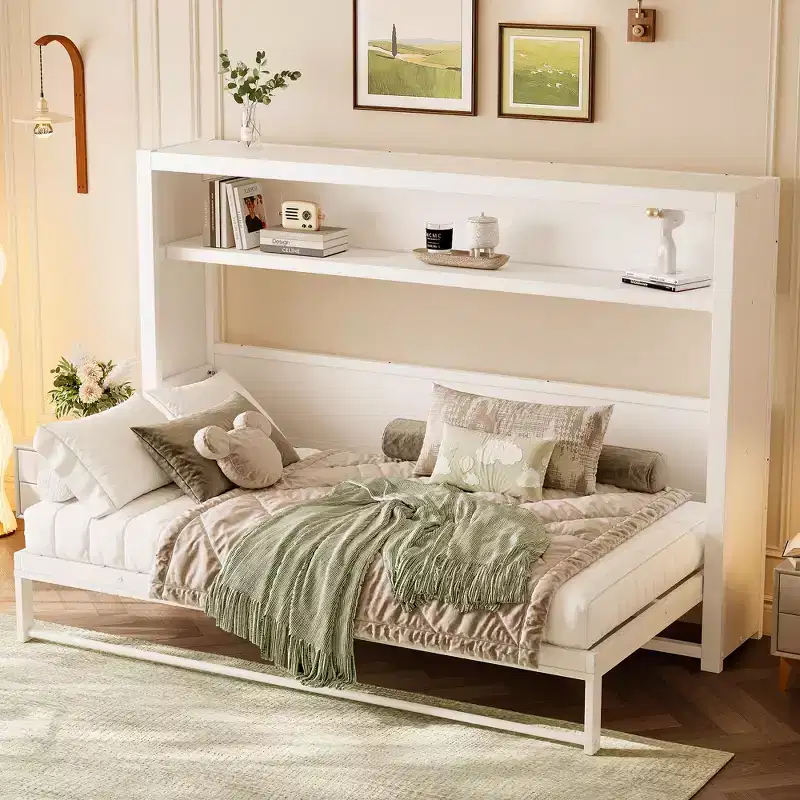 Bellemave Twin Murphy Bed with Shelves and Foldable,Metal Wall Murphy Bed Frame with Space-Saving Design