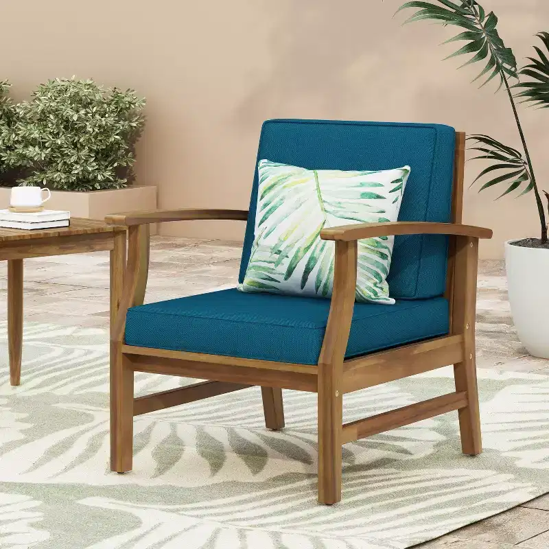 TUYOHW Rustic Patio Accent Chairs Set of 1,Upholstered Club Chairs,Outdoor Acacia Conversation seat for Porch,Garden & Backyard,400lbs Capacity