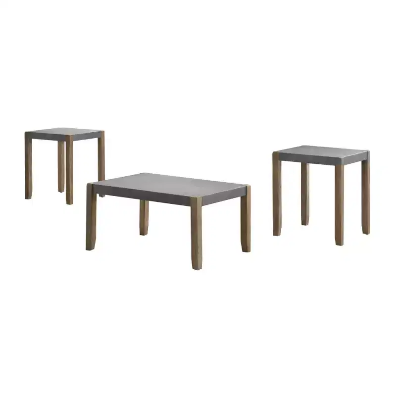 36" Davenport Faux Concrete and Wood Coffee Table with 2 Square End Tables Light Amber - Alaterre Furniture: Rustic Industrial 3-Piece Set