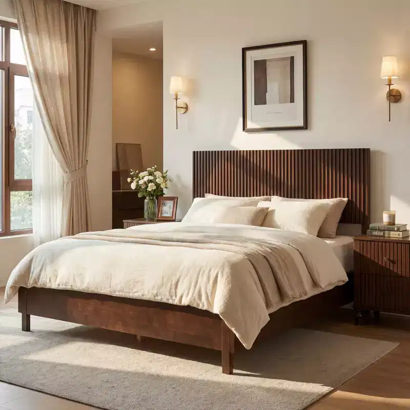 ModernLuxe Queen/King Size Platform Bed Frame with Vertical Slat Headboard Modern Rustic Bed, No Box Spring Needed