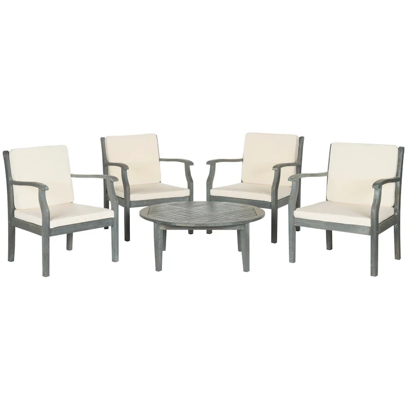 SAFAVIEH Outdoor Living Colfax Brown Acacia Wood 5-piece Beige Cushion Patio Set - Ash Grey/Beige - 35W x 35D x 14H