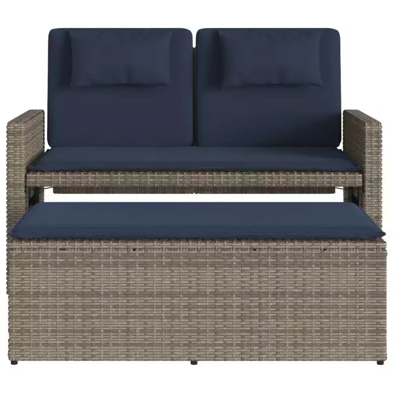vidaXL Reclining Patio Bench with Cushions Seating Poly Rattan