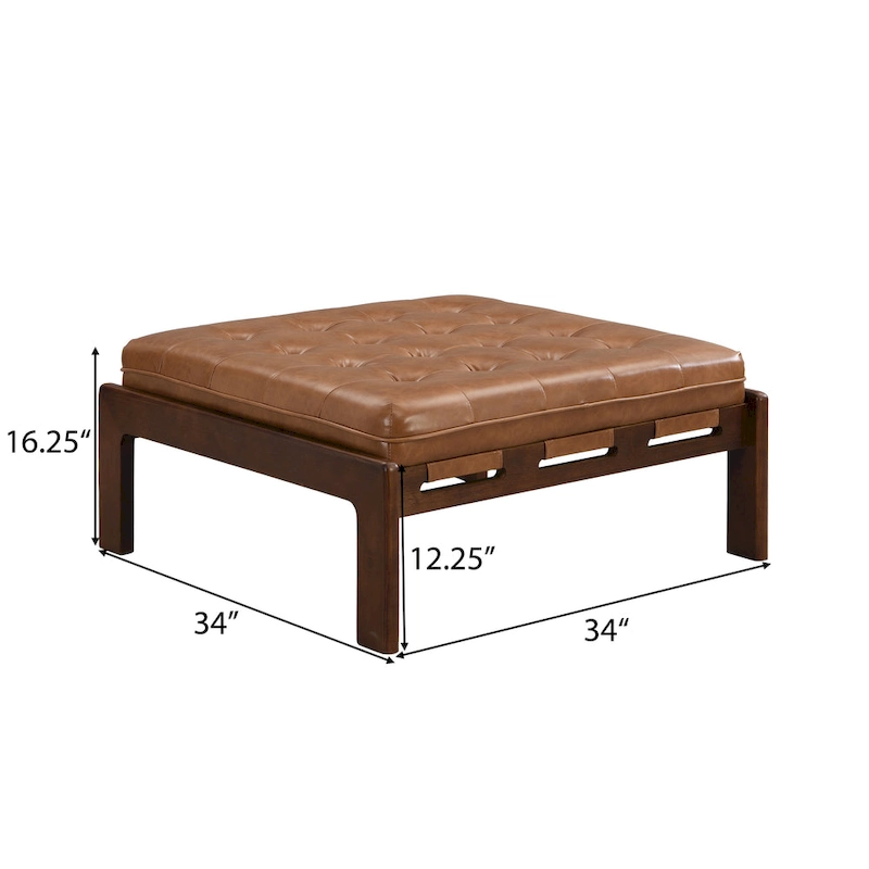Christopher Knight Home - 34 Tufted Upholstered Cocktail Ottoman, Square Leather Ottoman Coffee Table with Rubber Wood Frame