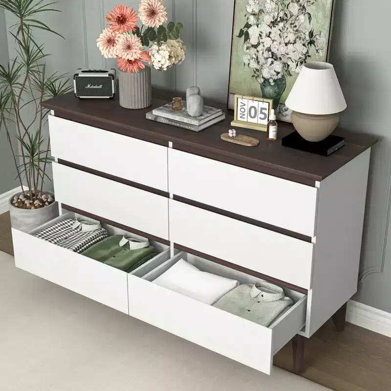 GDFStudio Silas 47 Modern Wooden Storage Dresser with 6 Drawers