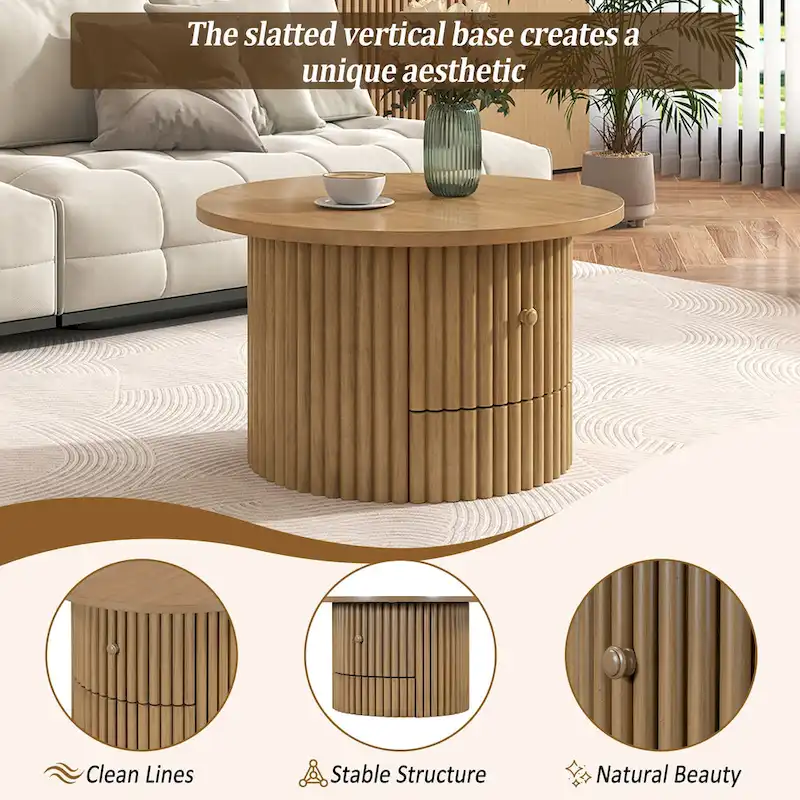 30.5 MDF Coffee Table with Drawer & Slat Base
