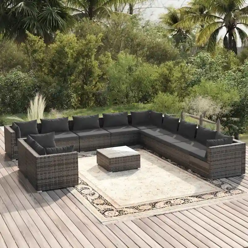 vidaXL Patio Lounge Set Outdoor Sectional Sofa Set Table Garden Poly Rattan - 27.6 x 27.6 x 23.8