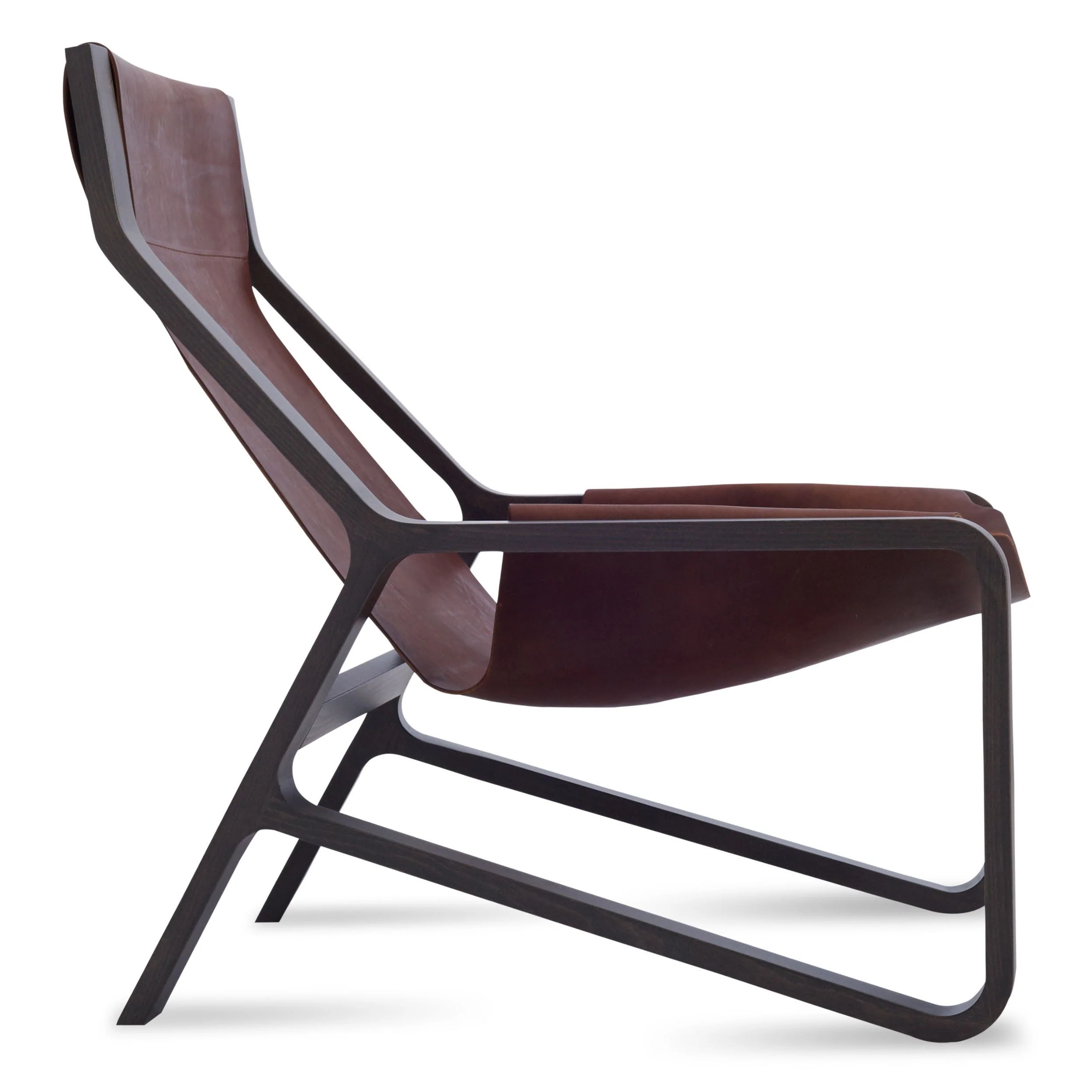 Modern Tan Leather Lounge Chair with Architectural Steel Frame for Living Room