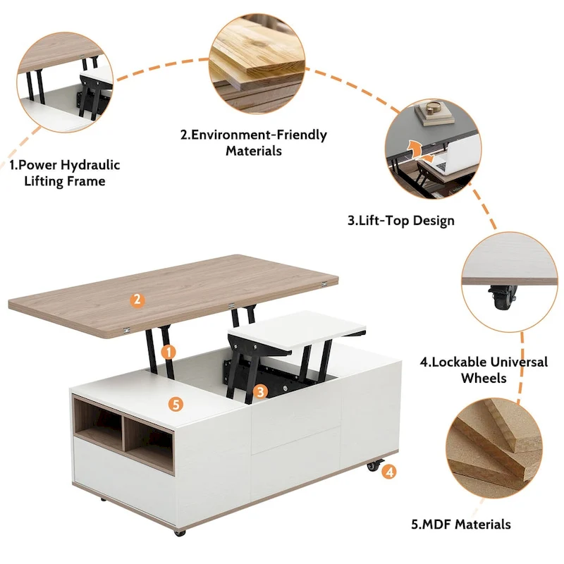 Merax Modern Lift Top Coffee Table Multifunctional Table