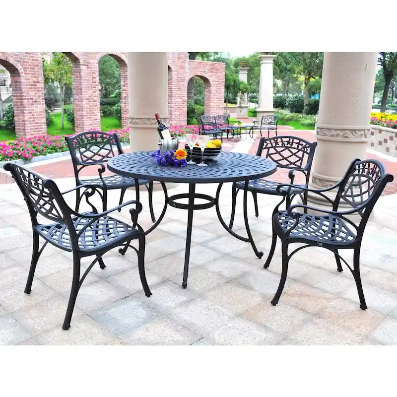 Crosley Sedona 46 Five Piece Cast Aluminum Outdoor Dining Set with Arm Chairs in Black Finish - N/A