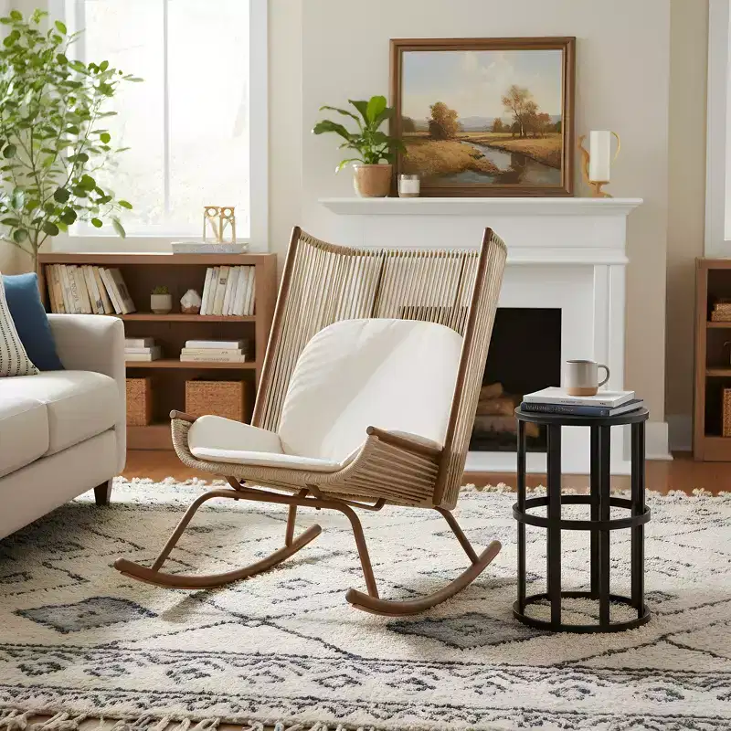 Christopher Knight Home Yann Modern Metal Patio Seating Set with Rocking Chair and Ceramic Tabletop