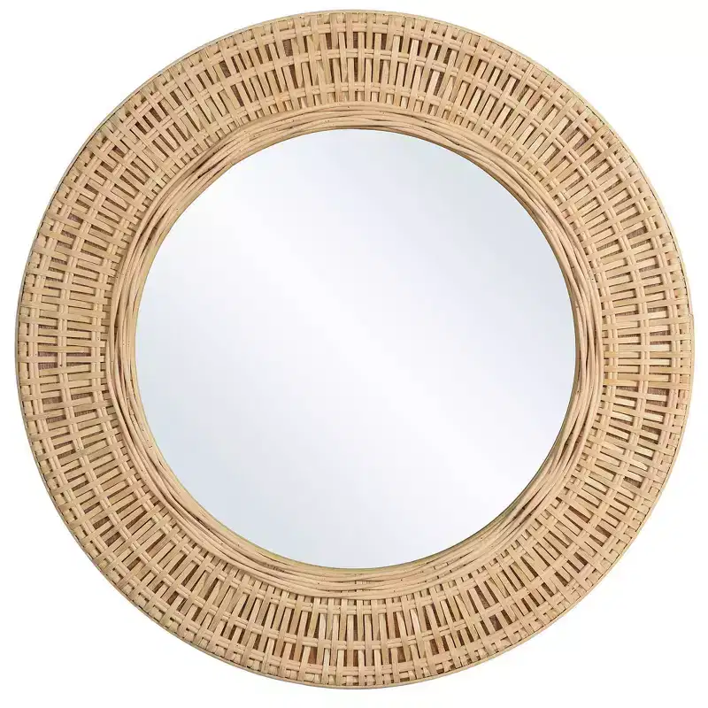 Natural Woven Framed Round Wall Mirror Brown