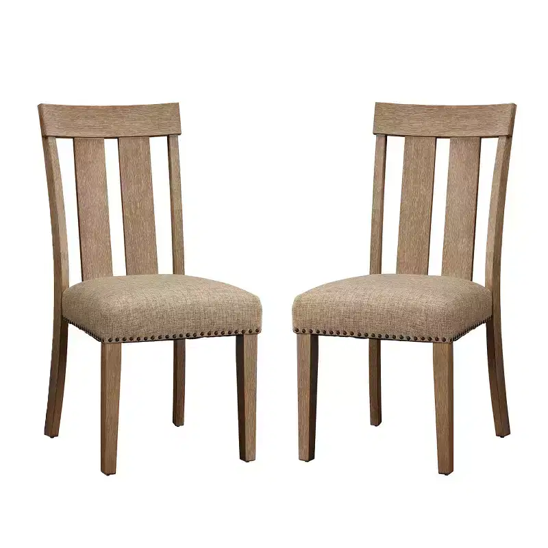 Set of 2 Fabric & Wood Dining Side Chairs with Nailhead Trim, Maple Finish