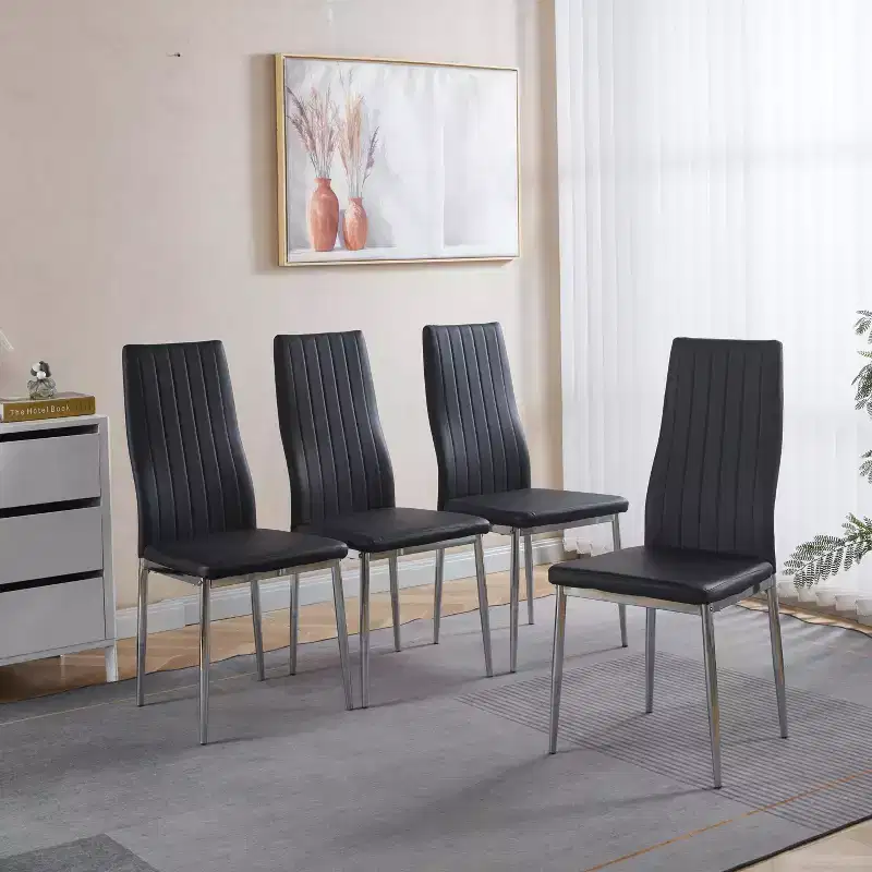 Dining Chair Set of 4, Faux Leather Upholstered Chair with Golden/Chrome Metal Legs, Kitchen & Dining Chairs - ModernLuxe