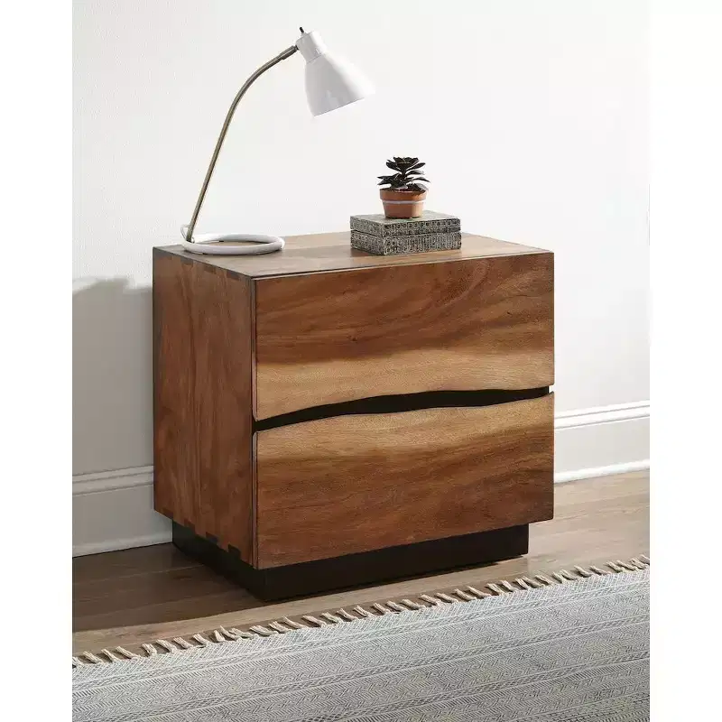 Smokey Walnut 2-Drawer Nightstand – Wood, Brown, Single