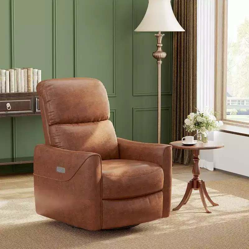 Power Swivel Glider Recliner with USB Port & Lumbar Support, PU Leather