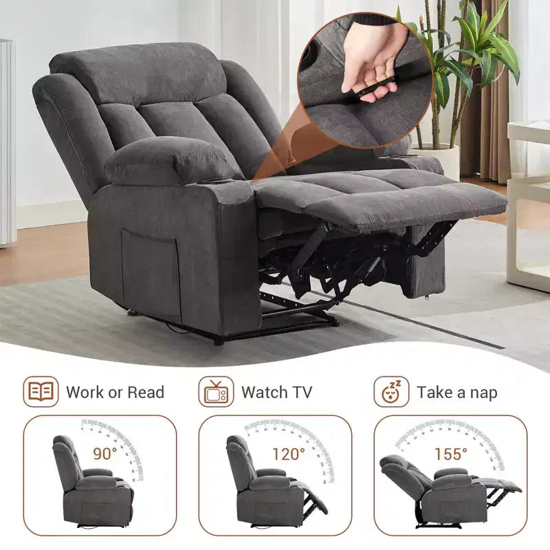 Recliner Chair, Manual Reclining Sofa with Massage and Heat, Comfy Overstuffed Rocking Chair with Side Pockets, Front Pockets and Cup Holde