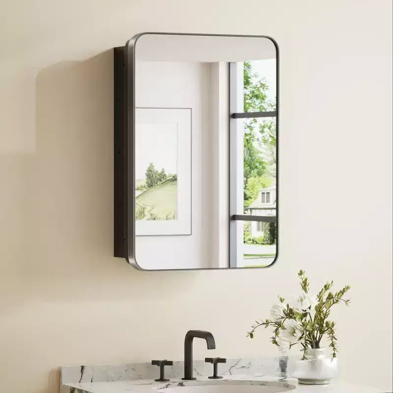 Keonjinn Metal Framed Rectangular Framed Recessed/Surface Mount Medicine Cabinet with Mirror