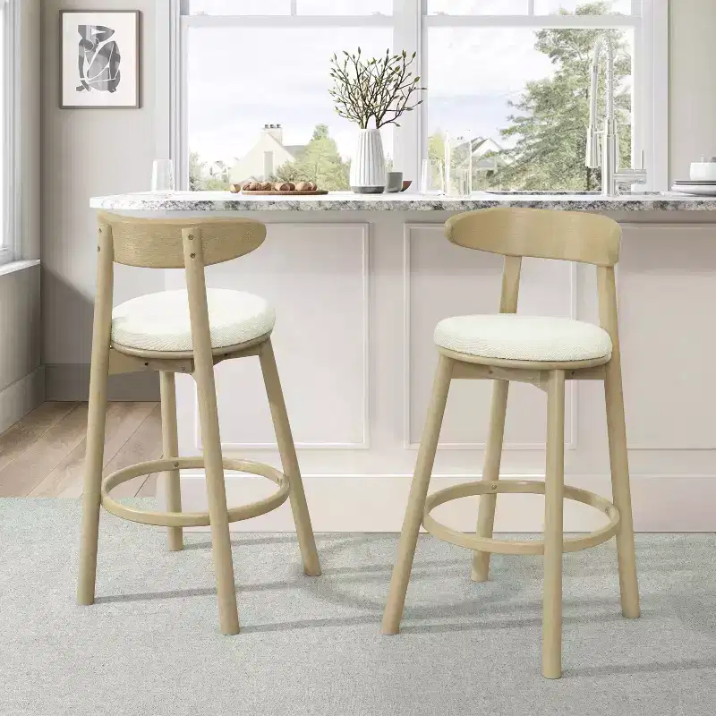 Christopher Knight Home Alonso Round Rubberwood upholstered Barstools (Set of 2)