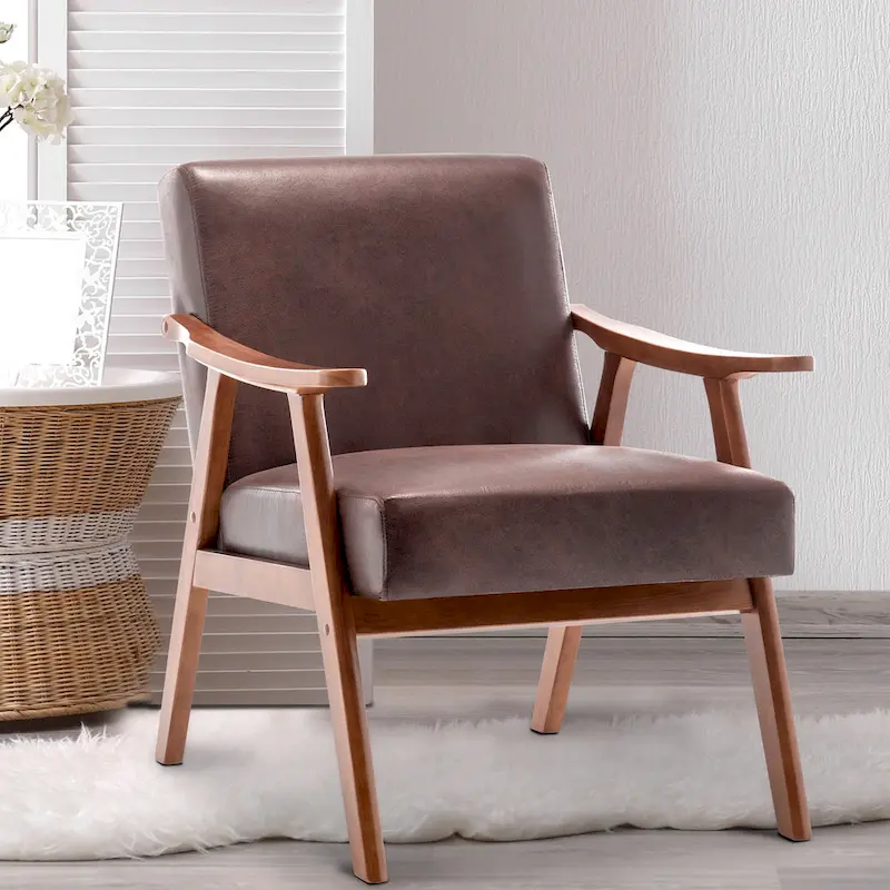 Dark Brown Mid-Century Accent Chair, Single Seat